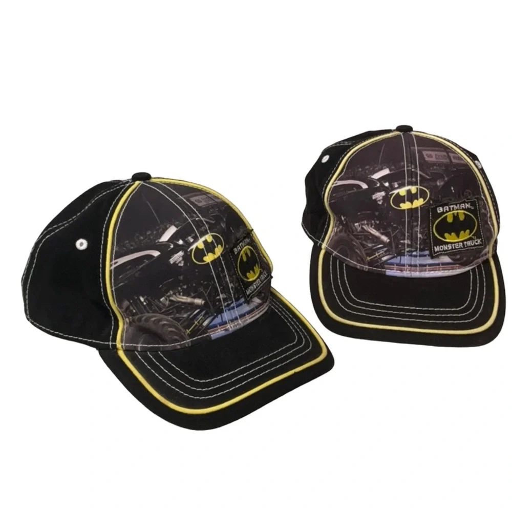 MONSTER TRUCK x BATMAN Youth Baseball Adjustable Hat Cap (Set of 2) Black Yellow